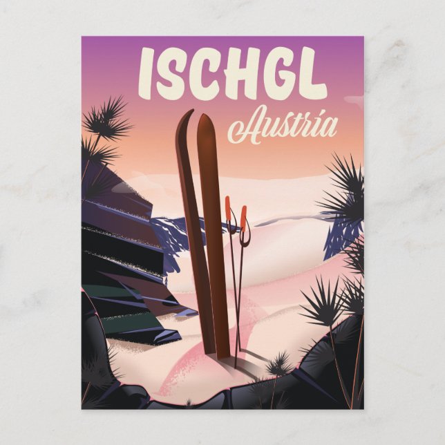 Cartão Postal Ischgl Austria vintage ski poster. (Frente)