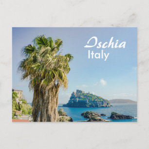 Cartão Postal Ischia em Itália Palm Tree com Castello Aragonese
