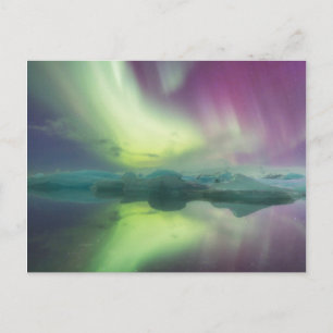 Cartão Postal Islândia, Jokulsarlon. Luzes da Aurora Reflectem