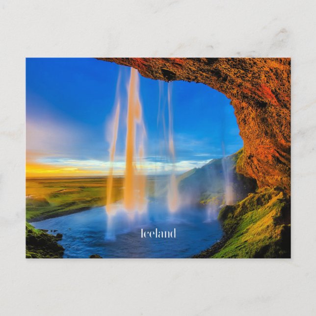 Cartão Postal Islândia Skogafoss, bela fotografia da paisagem (Frente)