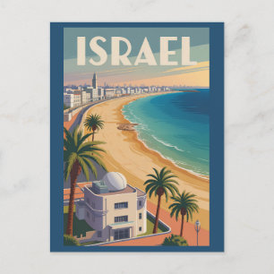 Cartão Postal Israel Tel Aviv Ilustração Viagem Arte Vintage