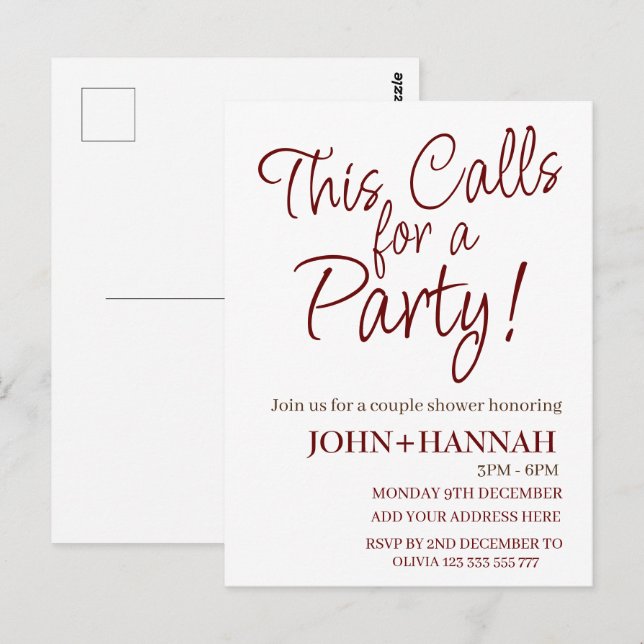 Cartão Postal Isso exige um Chá de Casal coeso engraçado para o  (Frente/Verso)