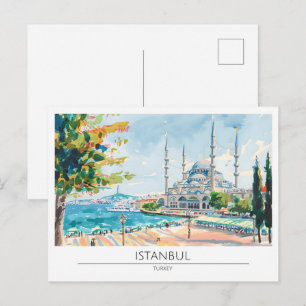 Cartão Postal Istambul Turquia Ilustração de Arte Vintage Viagem