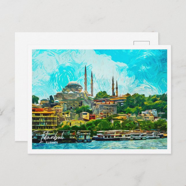 Cartão Postal Istambul Turquia - Pintor de Petróleo Paisagem (Frente/Verso)