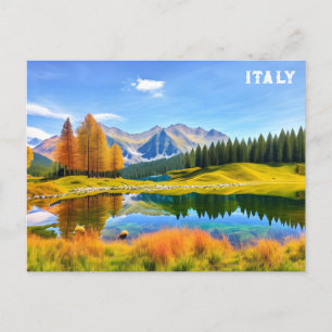 Cartão Postal Itália Dolomite Alps Watercolor Viagem