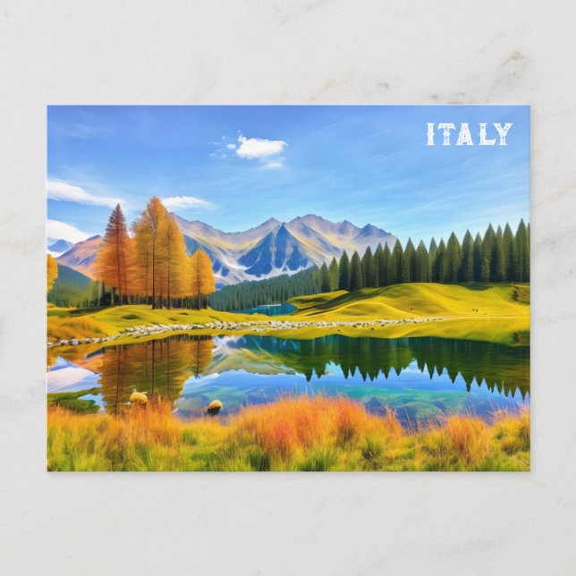 Cartão Postal Itália Dolomite Alps Watercolor Viagem (Frente)