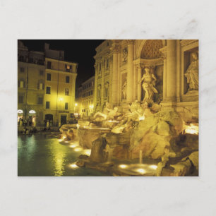 Cartão Postal Itália, Roma. Fonte de Trevi à noite.