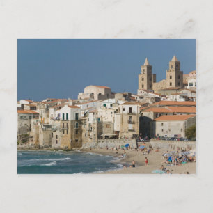 Cartão Postal Itália, Sicília, Cefalù, Vista da cidade com Duomo