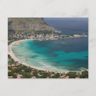 Cartão Postal Itália, Sicília, Mondello, Vista da praia a partir