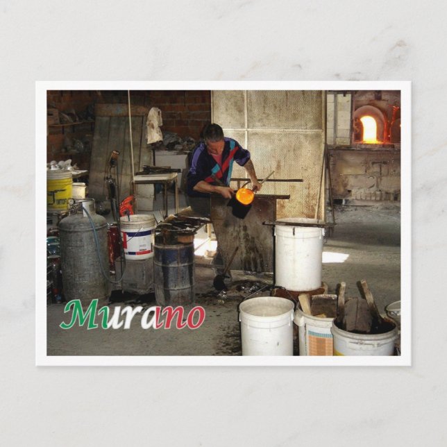 Cartão Postal Itália - Veneza - Fornalha Murano - (Frente)