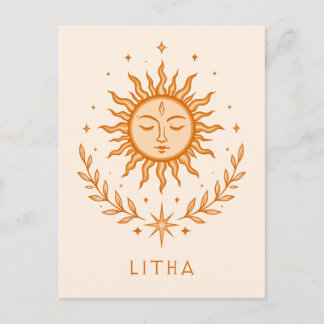 Cartão Postal itha Celestial Sun Face Botanical Wreath Art