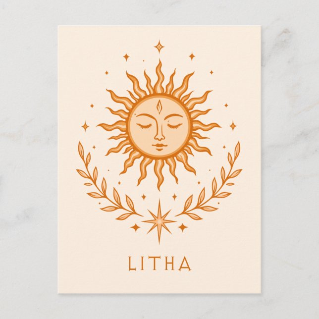 Cartão Postal itha Celestial Sun Face Botanical Wreath Art (Frente)