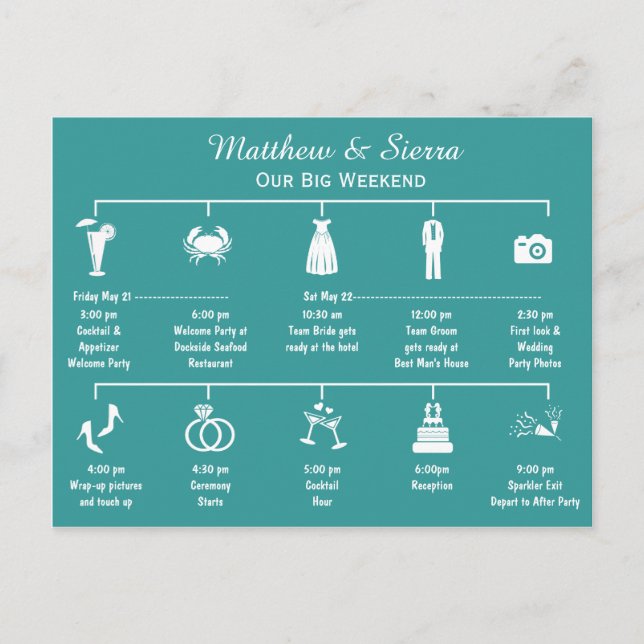 Cartão Postal Itinerário da Linha do Tempo de Fim de Semana de C (Frente)