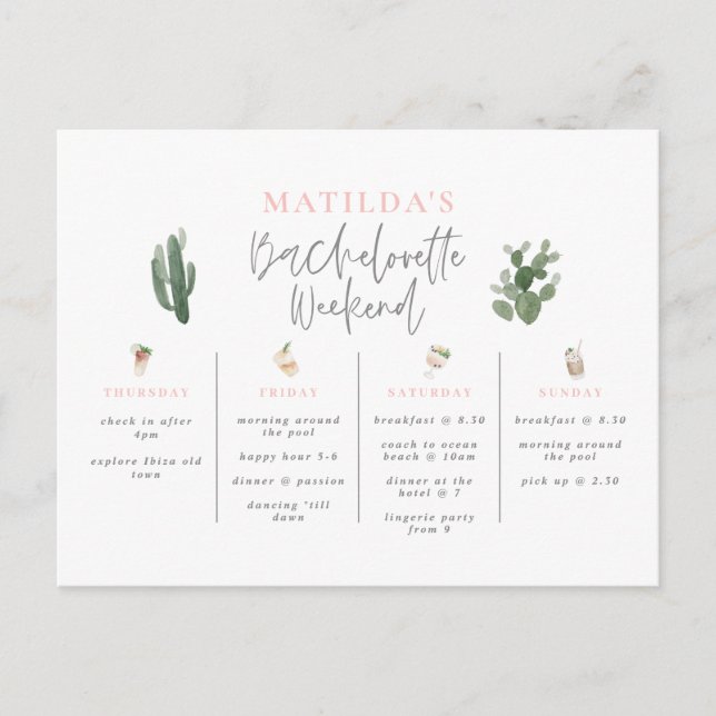 Cartão Postal Itinerário do fim de semana das bebidas aquáticas (Frente)