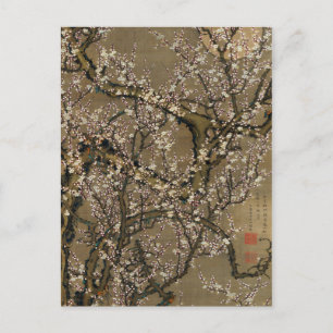Cartão Postal Ito Jakuchu White Plum Blossoms and Moon