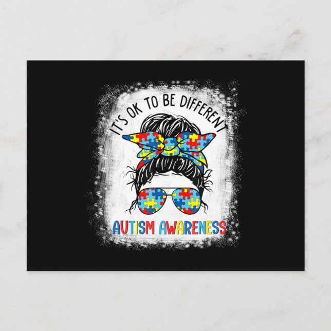 Cartão Postal It's Ok To Be Different Autism Awareness Messy Bun (Frente)