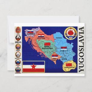 Cartão Postal Iugoslávia Colorida Mapa Antigo