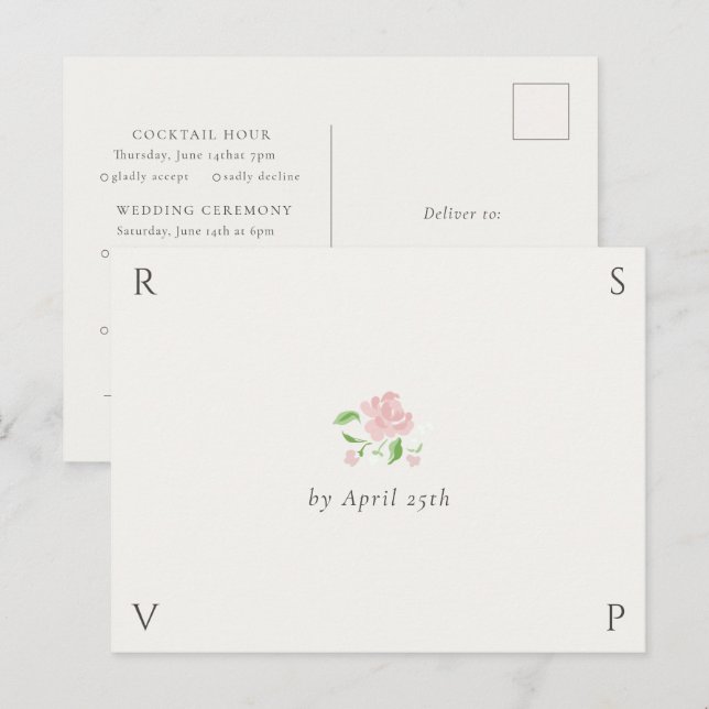 Cartão Postal Ivory | Chic Wedding RSVP Response Postcard (Frente/Verso)