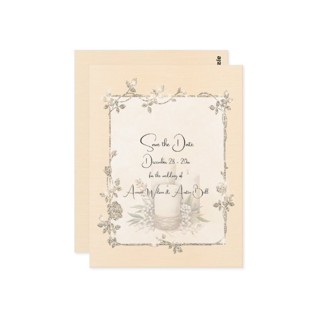 Cartão Postal Ivory Shiny Elegant Sparkly Save the Date (Frente/Verso In Situ)