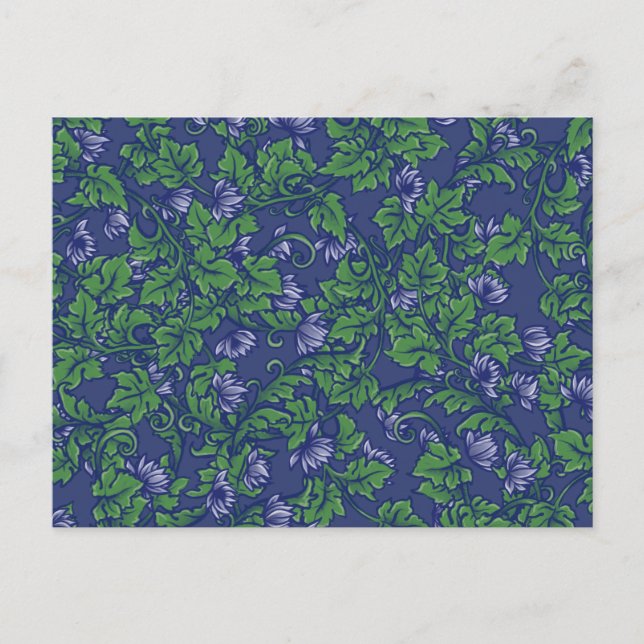 Cartão Postal Ivy Blues Padrão, azul floral, verde arte da terra (Frente)