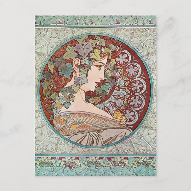 Cartão Postal Ivy Goddess Mucha (Frente)