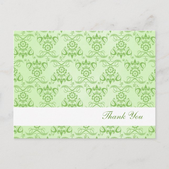 Cartão Postal Ivy Green French Damask "Obrigado" (Frente)