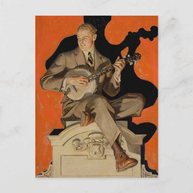 Cartão Postal J.C. Leyendecker Banjo Player 1920 Art Deco Art (Frente)