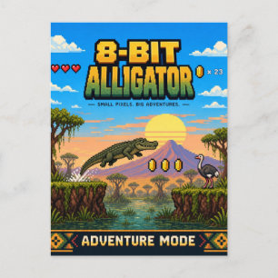 Cartão Postal Jacaré, Arte Pixel Retro de 8 Bits