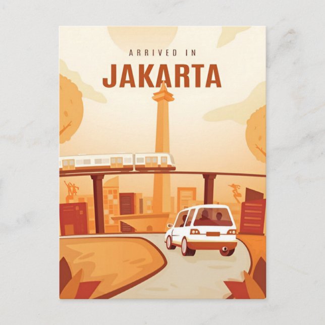 Cartão Postal Jacarta antiga Indonésia java Viagem aquarela (Frente)