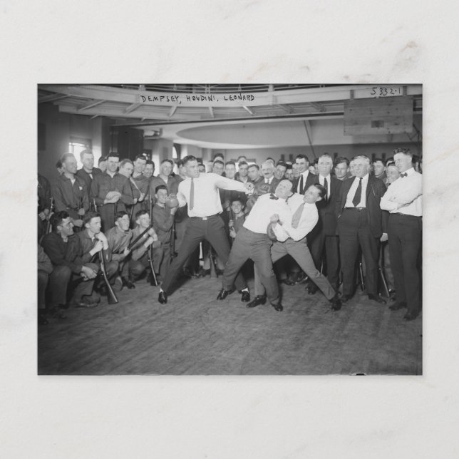 Cartão Postal Jack Dempsey Mock Combatendo Harry Houdini (Frente)