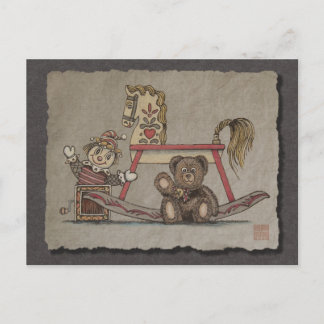 Cartão Postal Jack na caixa, cavalo e urso