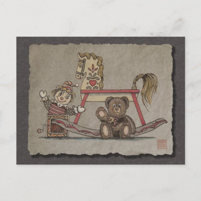 Cartão Postal Jack na caixa, cavalo e urso (Frente)