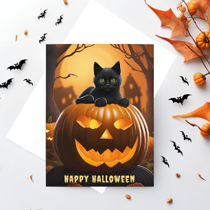 Cartão Postal Jack-O-Lantern Assustador Feliz Dia das Bruxas Car