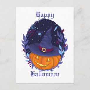 Cartão Postal Jack o lantern Floral de Halloween