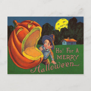 Cartão Postal Jack O Lantern Man In Moon Boy