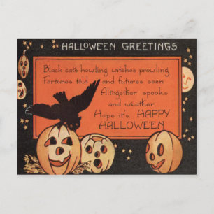 Cartão Postal Jack O' Lantern Pumpkin Owl Stars