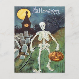 Cartão Postal Jack O' Lantern Pumpkin Skeleton Cemitério