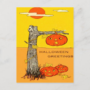 Cartão Postal Jack O' Lantern Pumpkin Tree Folhas