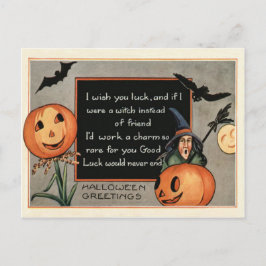 Cartão Postal Jack O Lantern Pumpkin Witch Bat Owl