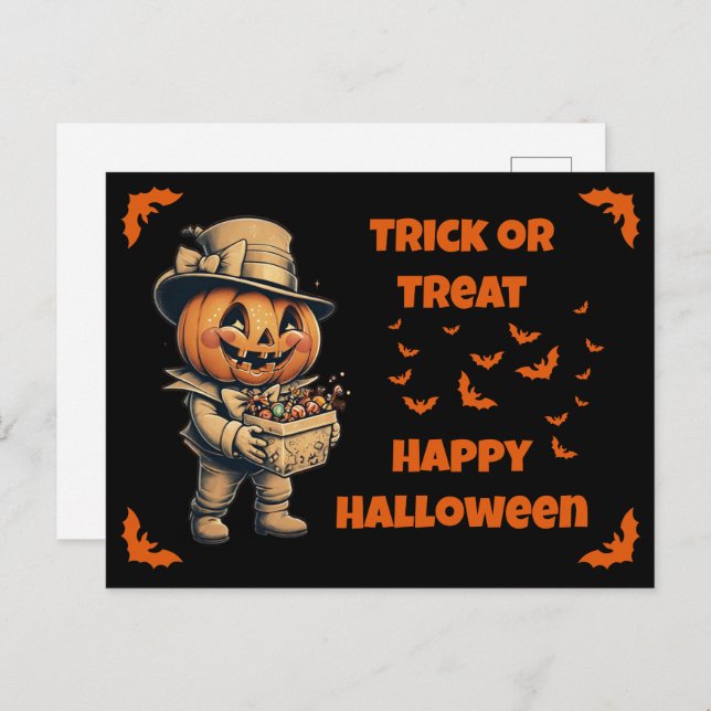 Cartão Postal Jack o lanterna com o Candy (Frente/Verso)