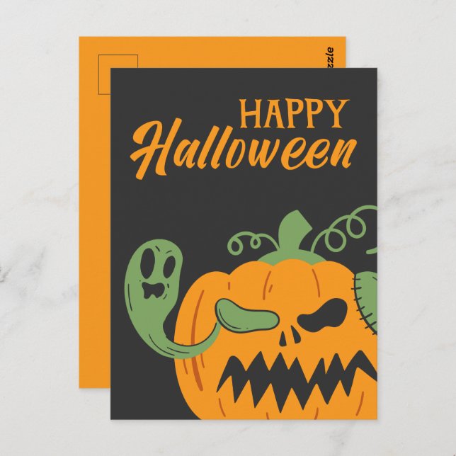 Cartão Postal Jack-o-Lanterna e Ossos Louco Halloween (Frente/Verso)