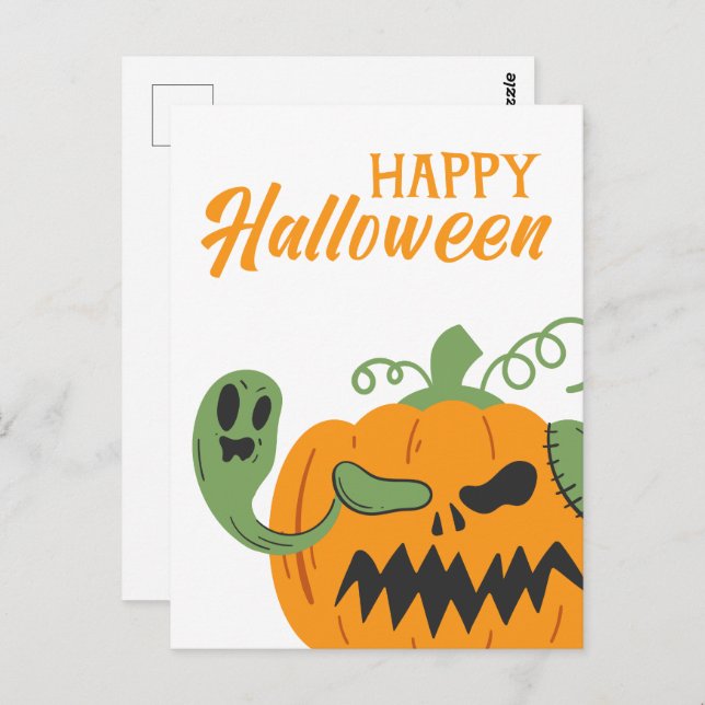 Cartão Postal Jack-o-Lanterna e Ossos Louco Halloween (Frente/Verso)