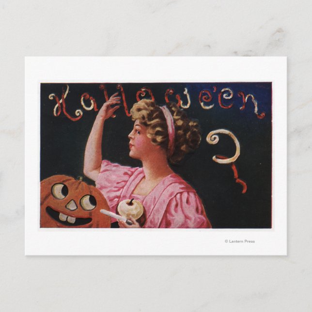 Cartão Postal Jack-O-Lanterna por Mão-de-Obra (Frente)