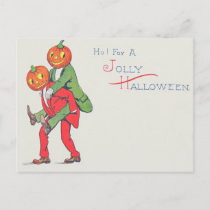 Cartão Postal Jack O' Lanterna Pumpkin Criatura Piggyback