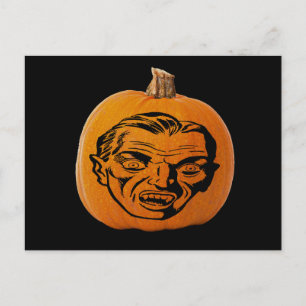 Cartão Postal Jack o' Lanterna Rosto Vampiro, Abóbora Halloween