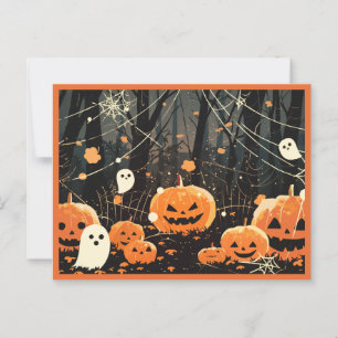 Cartão Postal Jack O' Lanternas e Fantasmas na Floresta do Hallo