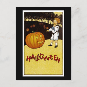 Cartão Postal Jack o'Lantern Pumpkin Patch Halloween