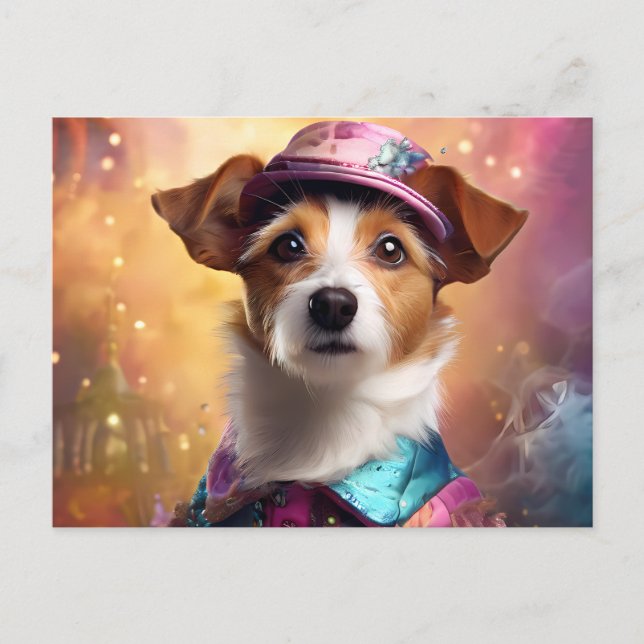 Cartão Postal Jack Russell em Figurino Vibrante (Frente)
