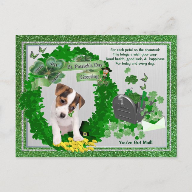 Cartão Postal Jack Russell New Pup 1 St Patty's You got Mail (Frente)