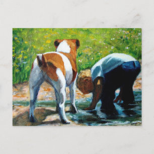 CARTÃO POSTAL JACK RUSSELL TERRIER E GAROTO: ARTE